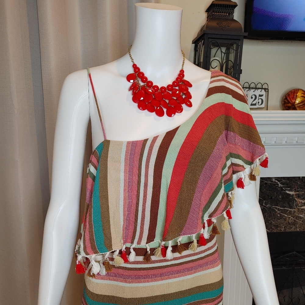 BOSTON PROPER STRIPED RUFFLE DRESS, MULTI-COLOR 8 - Picture 2 of 8